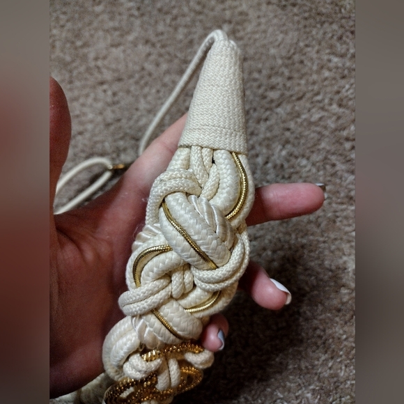 Vintage Cream and Gold Bungee Braided Cord Belt - Picture 4 of 8